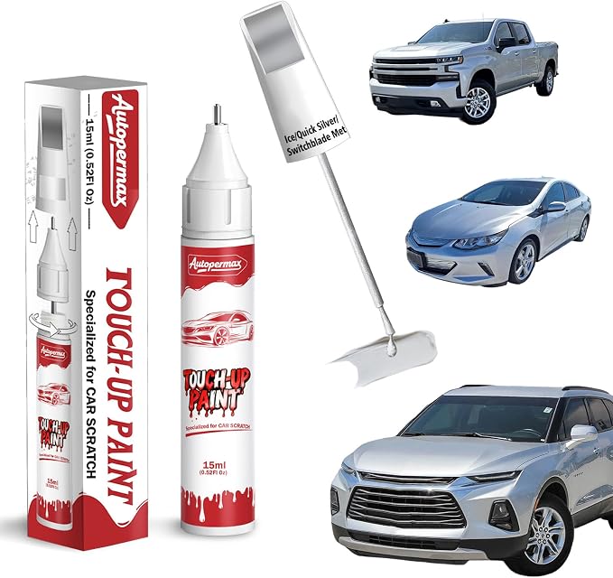 Ice/Quick Silver/Switchblade Met Car Touch Up Paint for Chevrolet, Color Accurate Two-In-One Car Paint Scratch Repair Pen, Professional Scratch Remover for Vehicles Chips and Nicks Scuff