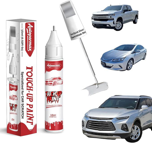 Ice/Quick Silver/Switchblade Met Car Touch Up Paint for Chevrolet, Color Accurate Two-In-One Car Paint Scratch Repair Pen, Professional Scratch Remover for Vehicles Chips and Nicks Scuff