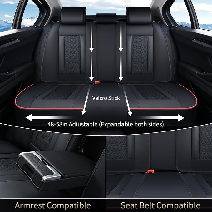 FLORICH Seat Covers, Car Seat Covers Full Set, Luxury Nappa Leather Seat Covers, Breathable and Waterproof Car Seat Protector 5 Seat, Automotive Seat Covers Universal Fit for Most Cars-BlackRedline