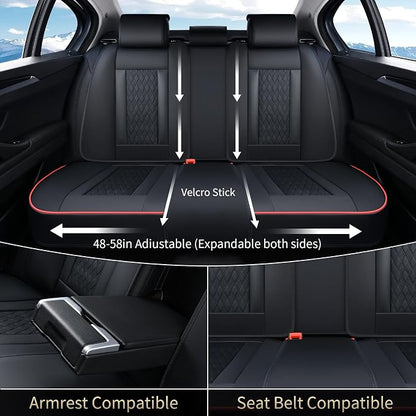 FLORICH Seat Covers, Car Seat Covers Full Set, Luxury Nappa Leather Seat Covers, Breathable and Waterproof Car Seat Protector 5 Seat, Automotive Seat Covers Universal Fit for Most Cars-BlackRedline
