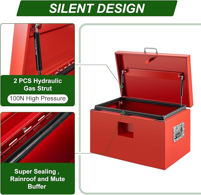 24" Truck Tool Box,Heacy Duty Metal Storage Organizer with Strong locking tongue,Trailer Tongue Box with Safe Hinge, for Truck,Pickup,RV,Garage,Best gift for family and friend,Red Power Coating