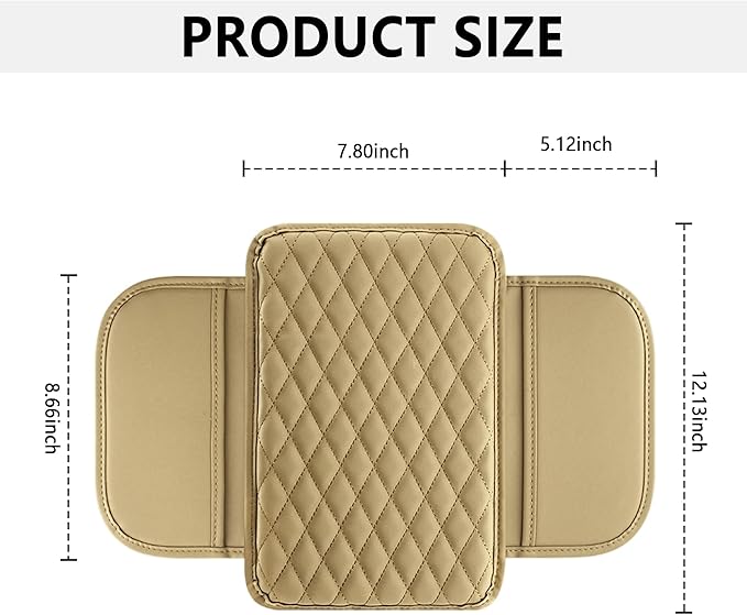 Stacool Upgraded Car Center Console Cover,Microfiber Leather Car Armrest Cover Cushion with 2 Storage Bags,Universal Car Armrest Storage Box (Beige)