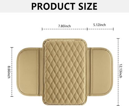 Stacool Upgraded Car Center Console Cover,Microfiber Leather Car Armrest Cover Cushion with 2 Storage Bags,Universal Car Armrest Storage Box (Beige)