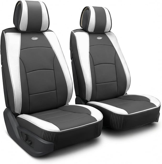 FH Group Car Seat Cover Cushion - 2 Pack Seat Covers for Cars Trucks SUV, Faux Leather Car Seat Cushions, Waterproof Car Seat Cover Cushion, Universal Fit Car Seat protector Front Set White