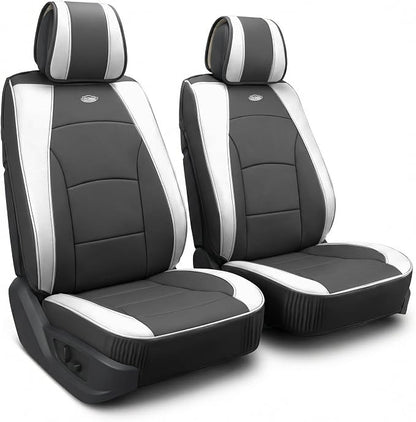 FH Group Car Seat Cover Cushion - 2 Pack Seat Covers for Cars Trucks SUV, Faux Leather Car Seat Cushions, Waterproof Car Seat Cover Cushion, Universal Fit Car Seat protector Front Set White
