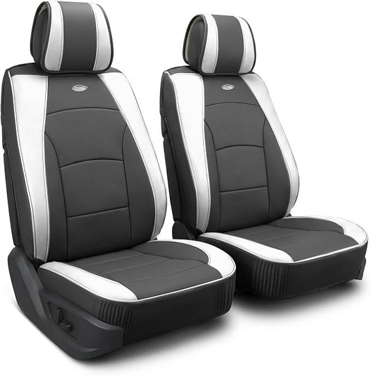 FH Group Car Seat Cover Cushion - 2 Pack Seat Covers for Cars Trucks SUV, Faux Leather Car Seat Cushions, Waterproof Car Seat Cover Cushion, Universal Fit Car Seat protector Front Set White