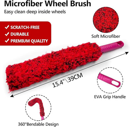 4 Pack Car Wheel Brush Kit - Soft, Scratch-Free Microfiber & Synthetic Wool Cleaning Brushes for Tires, Rims, Fenders, Engine, Exhaust Tips