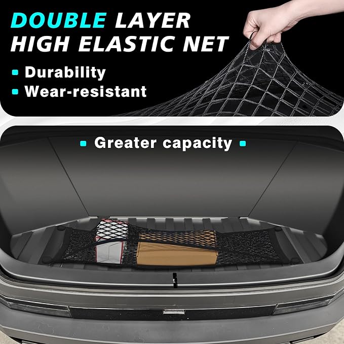 BestEvMod Cargo Mesh Net for Pickup Truck Bed Compatible with Tesla Cybertruck 2026 2025 2024 Accessories Mesh Extra Strong Hook Stretchable Trunk Cargo Organizer (Frunk Net)