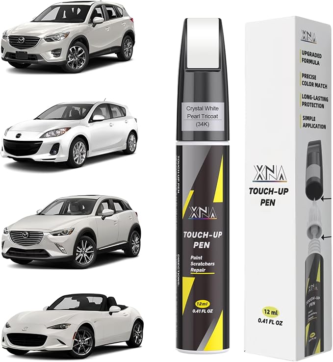 XNA Crystal White Pearl Tricoat(34K) for Mazda Touch Up Paint, Car Scratch Remover for Nicks and Chips Repair, 2-In-1 Quick & Easy Fix Car Scratch Repair Kit with Exact Color-Matched