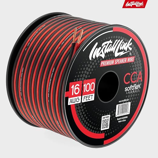 16 AWG Gauge Speaker Wire Cable Stereo, Car or Home Theater, CCA (100 Feet) by Install Link