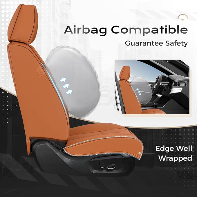 Coverado Car Seat Cover, Cover for Cars Full Seat, Premium Leather, Universal Fit Waterproof Seat Protectors, Car Seat Cushion Non-Slip for Most Cars-Brown