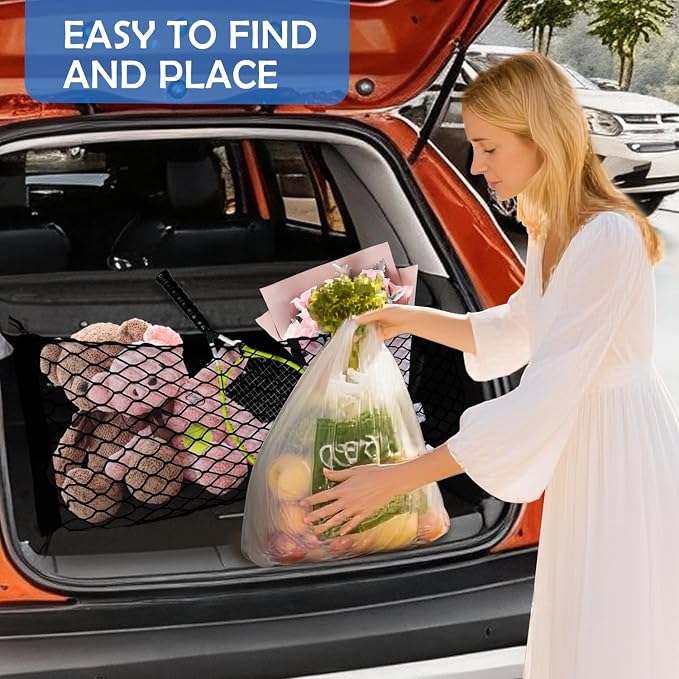 Envelope Style Cargo Net for 2020-2025 2026 Ford Explorer Accessories, Rear Trunk SUV Mesh Cargo Net, Upgraded 5mm Bungee & Double-Layer Nylon Storage Tailgate Netting Grocery&Tools Holder Organizer