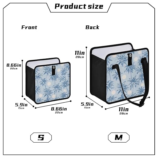 Car Trash Can Organizer Bin with Adjustable Strap for Back Front Seat Console Waterproof Leakproof Collapsible Portable 11 Inch Light Blue Palm Trees and Sun