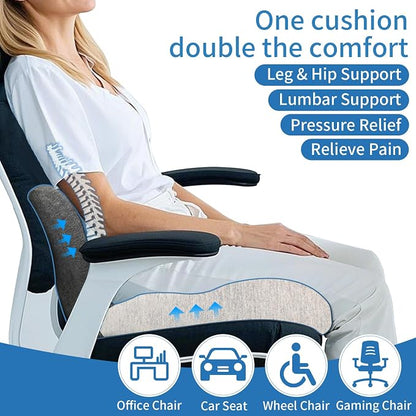 Memory Foam Seat Cushion,Office Chair Cushion with Lumbar Support for Back Pressure Relief, Car Seat Cushion with Adjustable Strap,Sciatica Pad Cushions for Car,Truck, Desk (Black+Grey)