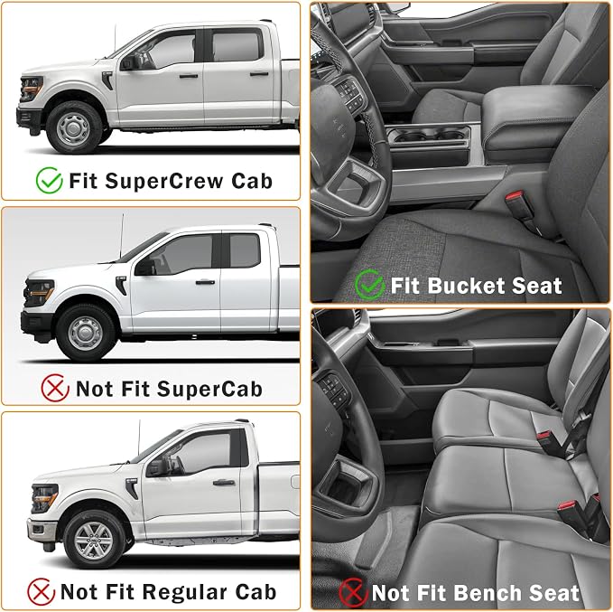 KUST Floor Mats for 2015-2026 Ford F-150/F150 Lightning SuperCrew Cab (Only for Rear Seat Without Under-Seat Fold Flat Storage), All Weather Car Mats for F150 Accessories TPE Rubber Raised Edge