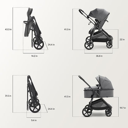 Mompush Wiz 2 in 1 Baby Stroller with Infant Pramette Mode, One Hand Fold Convertible Newborn to Toddler Stroller with Reversible Seat and Large UPF 50+ Canopy