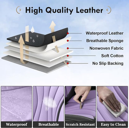 Coverado Front Seat Covers, 2 Pack Leather Seat Cover for Cars, Waterproof Seat Covers, Front Seat Car Seat Protectors, Driver Car Seat Cushions Universal Fit for Most Vehicles, Gray&Purple