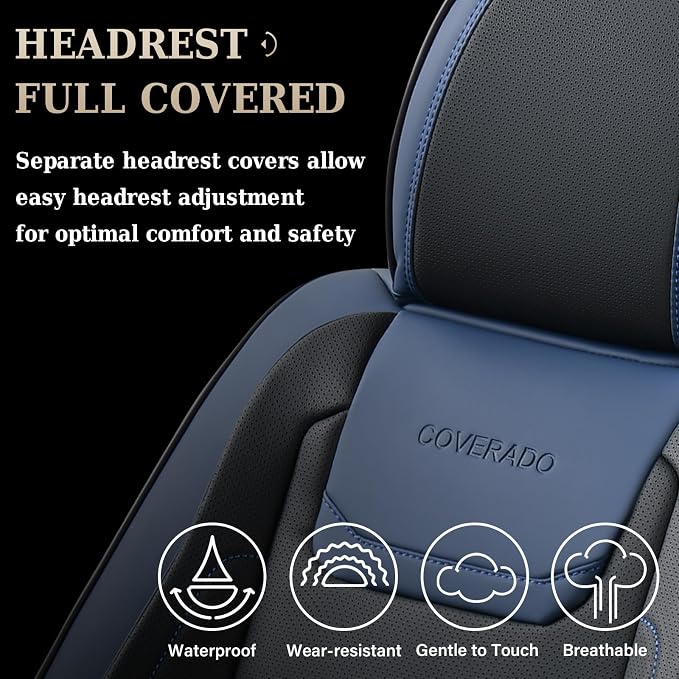 Coverado Car Seat Covers, Front Covers for Cars, Car Seat Cover Front Seats, Car Seat Protector Waterproof, Leather Car Seat Cushion, Universal Interior Covers Seat Protectors for Most Cars Blue