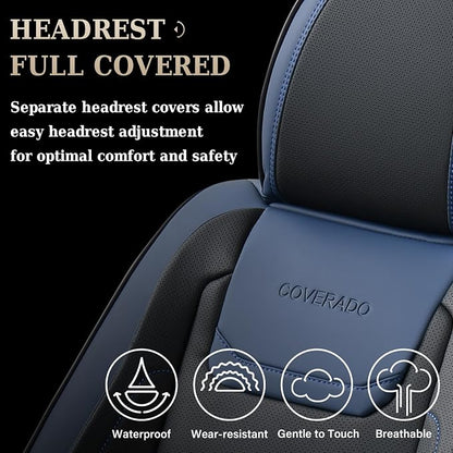 Coverado Car Seat Covers, Front Covers for Cars, Car Seat Cover Front Seats, Car Seat Protector Waterproof, Leather Car Seat Cushion, Universal Interior Covers Seat Protectors for Most Cars Blue