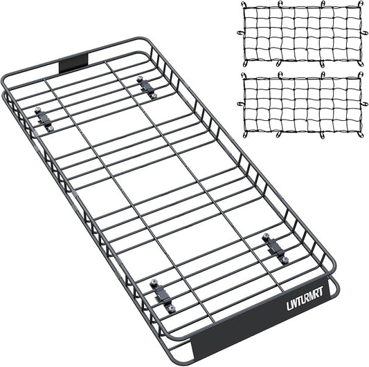 LWTURMRT Roof Rack Cargo Carrier Basket 84(L) X39(W) Heavy Duty 200Pounds Extension Travel with 2 Piece of Net