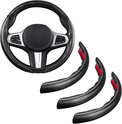 Steering Wheel Cover Carbon Fiber Car Steering Wheel Cover Accessories 14.5-15 inch Universal (Black)