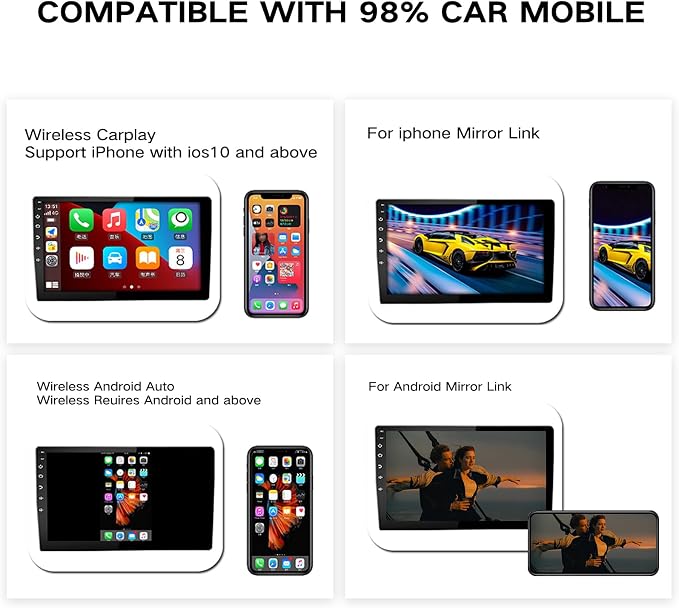 Wireless Carplay Adapter, 4 in 1 Wireless Android Auto Adapter Compatible with Netflix/YouTube Convert Wired to Wireless CarPlay Dongle for Cars, Plug & Play USB Carplay Adapter for iPhone iOS 10+