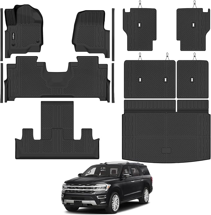 Floor Mats for 2018-2024 Ford Expedition Max 7 Seats/Captain Seat, Trunk Mat and Backrest Mat & Door Sill Guard All Weather TPE Protector for Ford Expedition Max Accessories