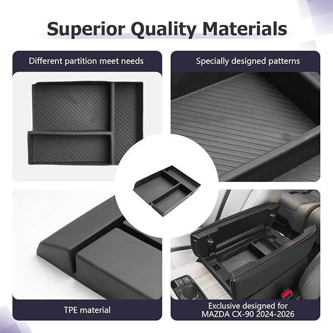 LUWU CX-90 2026 Accessories Compatible with Mazda CX90 2024 2025 2026 Center Console Organizer CX 90 Armrest Console Storage Box Insert Tray ABS Material Black Coin Container Black