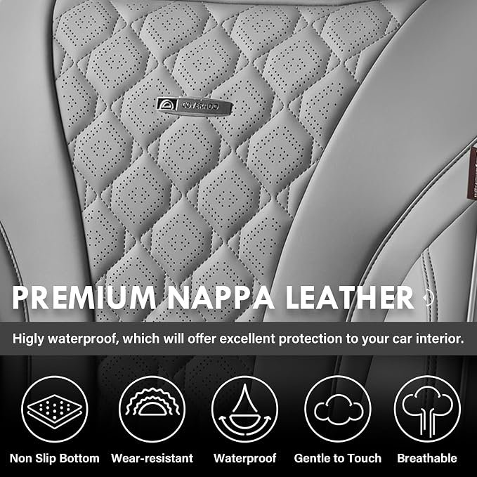 Coverado Car Seat Covers Front Seats, Gray Seat Covers, Breathable Perforated Design, Luxurious Diamond Leather Car Seat Cover, 2 Pack Car Seat Protector Front Seat Cover Universal Fit Most Cars