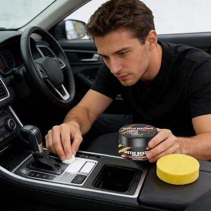 Car Trim Restorer - 50g Repair Agent, Long Lasting Black Shine Coating with Sponge Applicator | Auto Detailing Solution for Interior Exterior Tire Headlight Engine Wheel Dash