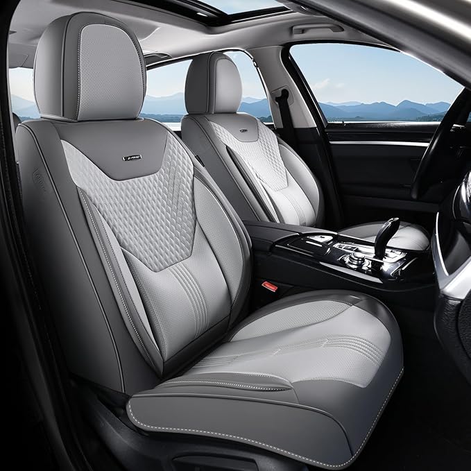 Coverado Car Seat Covers Full Set, Front Seat Covers with Lumbar Support and Back Seat Cover Waterproof Leather Automotive Seat Cover, Universal Car Interior Protectors Cushion for Most Cars