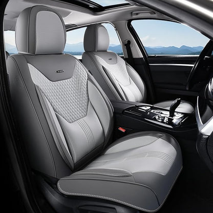 Coverado Car Seat Covers Full Set, Front Seat Covers with Lumbar Support and Back Seat Cover Waterproof Leather Automotive Seat Cover, Universal Car Interior Protectors Cushion for Most Cars