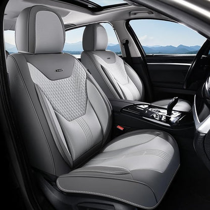 Coverado Car Seat Covers with Lumbar Support, Front Covers for Cars, Universal Automotive Seat Cover, Waterproof, Leather Car Seat Cushion, Interior Seat Protectors for Most Cars