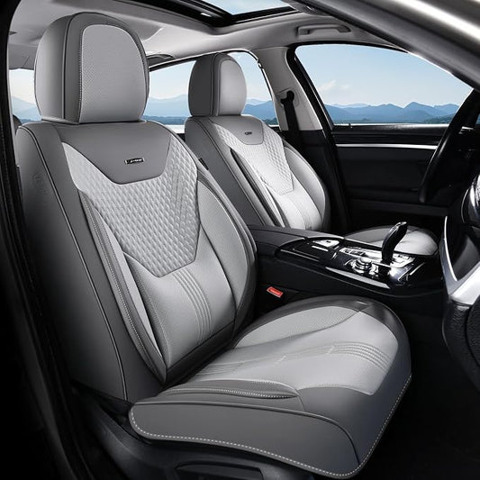 Coverado Car Seat Covers with Lumbar Support, Front Covers for Cars, Universal Automotive Seat Cover, Waterproof, Leather Car Seat Cushion, Interior Seat Protectors for Most Cars