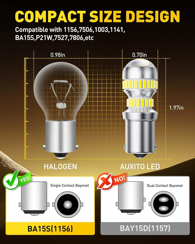 AUXITO 1156 LED Bulb White Super Bright 7506 1141 1003 BA15S P21W LED Light Replacement with Projector for Backup Reverse Tail Brake DRL Turn Signal Parking Light, Pack of 2