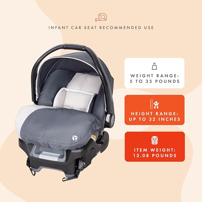 Baby Trend 2-Pack Infant Car Seat & Base with 5-Point Safety Harness, 4-Position Height Adjustment & Push-Button Release, Ally 35, Magnolia - Convertible Travel System & Support for Babies & Toddlers
