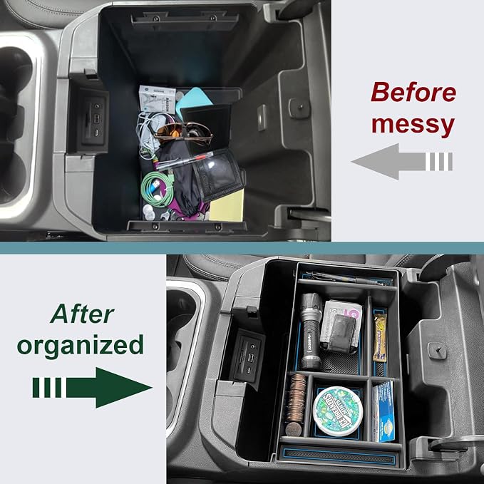 PIMCAR Center Console Organizer Compatible with 2019-2022 Chevy Silverado 1500/GMC Sierra 1500 & 2020-2023 Chevy Silverado/GMC Sierra 2500 HD/3500 HD (Full Console w/Bucket Seats ONLY) Blue Trim