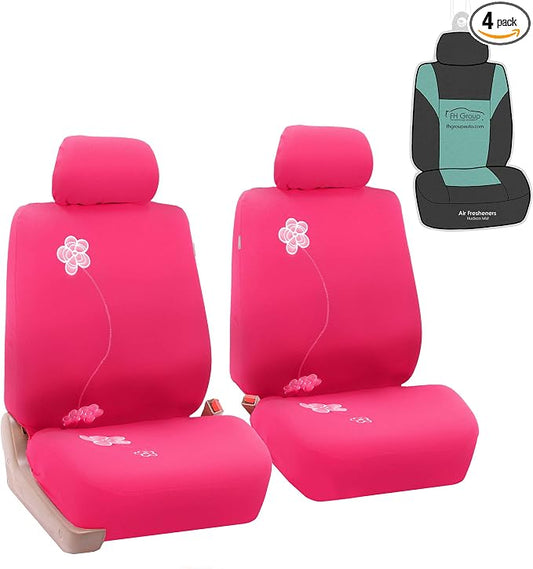 FH Group Automotive Seat Covers Airbag Compatible Front Pink Set Only Floral Seat Covers, Universal Fit Car Seat Covers Interior Accessories for Cars Trucks and SUV Car Accessories Protector