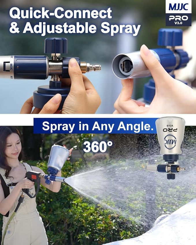 MJJC PRO V3.0 Ultimate Foam Cannon for Pressure Washers – Professional Car Wash Accessory Kit with Thick Foam, Stainless Steel, 44 fl oz Bottle (Pro V3.0 (1/4" Quick Connector) + SOAP Sample)