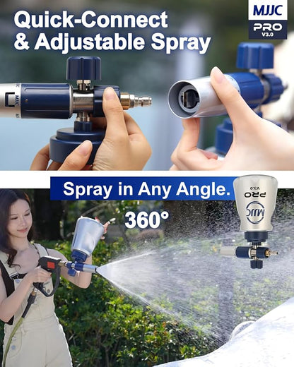 MJJC PRO V3.0 Ultimate Foam Cannon for Pressure Washers – Professional Car Wash Accessory Kit with Thick Foam, Stainless Steel, 44 fl oz Bottle (Pro V3.0 (1/4" Quick Connector) + SOAP Sample)