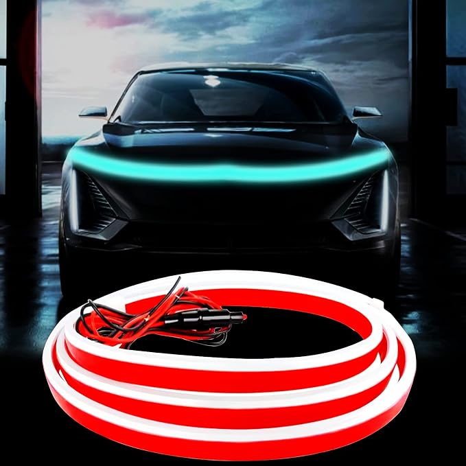 Car Hood Light Strip, 70 Inch LED Strip Lights for Car, Universal Engine Hood Guide Decorative Light Bar, 12V Flexible Headlight Waterproof Daytime Running Light for Cars, SUVs, Trucks (Ice Blue)