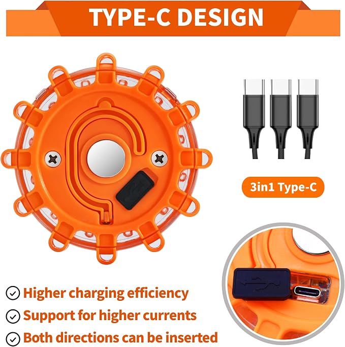 LED Road Flares 3 Pack Roadside Emergency Car Kit, Road Safety Flare Light USB Rechargeable (lithium battery),Safety Beacon Warning Light | 9 Flash Modes,With Magnet & Hook