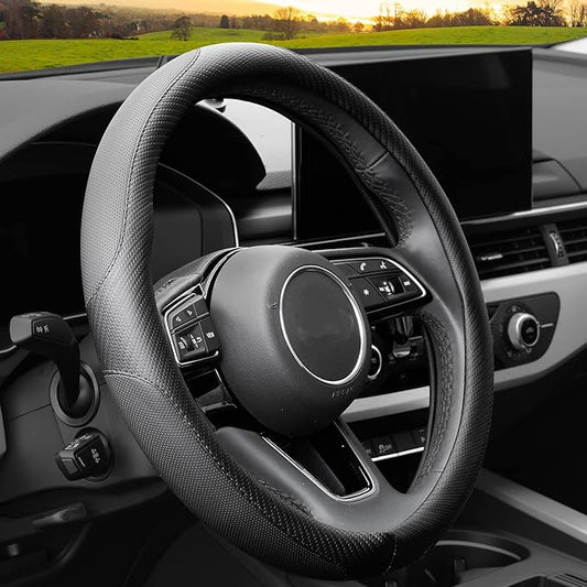 YHONGJT Soft Microfiber Leather Anti-Slip Car Steering Wheel Cover, Universal Fit 15 Inch for Women Girls, Fit Vehicles, Sedans, SUVS, Vans, Trucks - Black