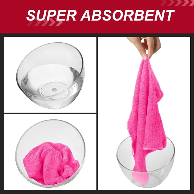 Oudain 200 Pcs Microfiber Cleaning Cloth 16x16 Inch Microfiber Towels for Car Ultra Absorbent Cleaning Rags Reusable Lint Free Streak Free Detailing Towel for Car Washing Drying Dusting (Pink)