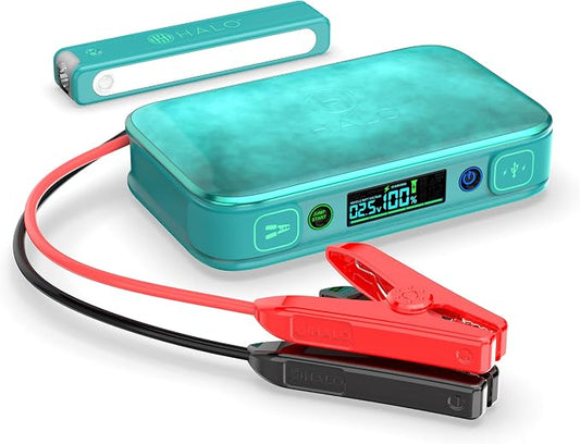 Halo Bolt PaL 1000 Portable Car Jump Starter | USB-A & USB-C Charger Ports, Digital Display, Powers Multiple Devices, Detachable Power Bank & Emergency Flashlight, Jumps Cars SUVs & Trucks — Teal
