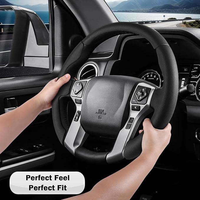 Fit for Tacoma(2012-2023) Steering Wheel Cover, Steering Wheel Cover for Toyota 4Runner(2010-2024) Tundra(2014-2021) Sequoia(2014-2022) Accessories (Perforated Black)
