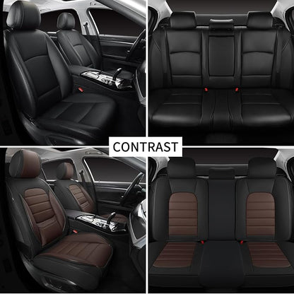 Car Seat Covers Full Set, 5 Seats Universal Leather Seat Covers for Cars, Waterproof Front and Rear Seat Cover, Breathable Automotive Seat Cover for Most Sedans, Trucks, SUVs, Black&Brown