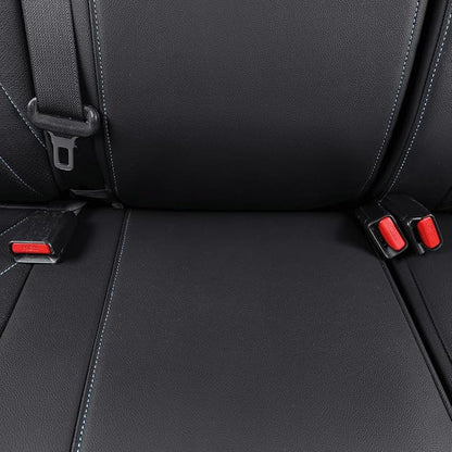 EKR Tacoma Front Seat Covers Custom Fit for Toyota Tacoma 2012 2013 2014 2015 (Regular Seats), Leather Truck Seat Cover for Car - Front Row Only,Faux Leather (Black with Blue Trim)