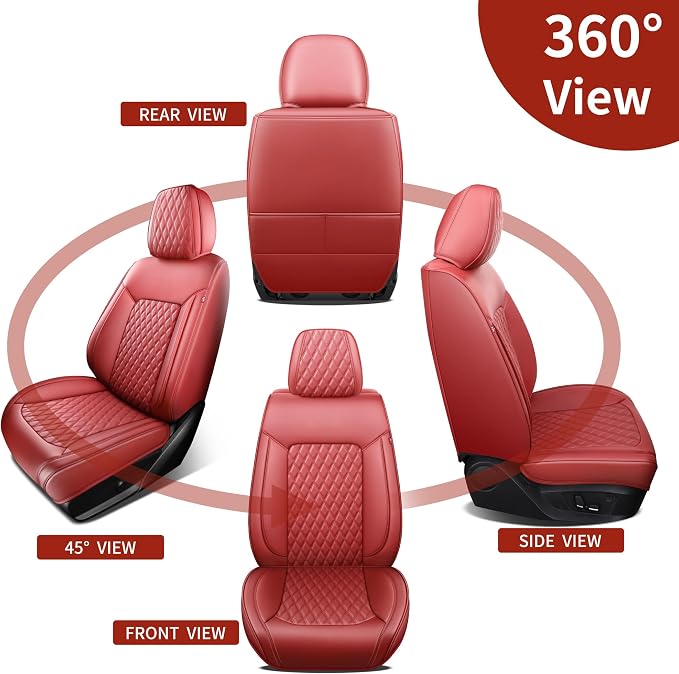 Front Burgundy Car Seat Cover Set of 1,Universal Precision Fit Contoured Thick Texture Nappa Leather Automotive Waterproof Seat Cover for Most Sedans, SUVs and Trucks,Style1 Wine Red