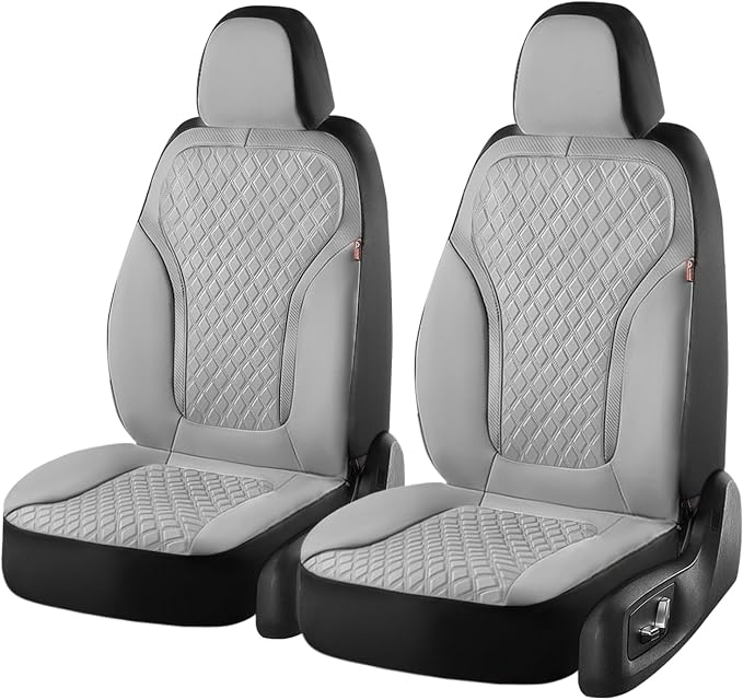 Coverado Car Seat Covers for Front Seats, Luxury Diamond Leather Car Seat Cover with Carbon Fiber Weave, Waterproof Automotive Seat Protectors 2-Pack, Driver Seat Covers Universal Fit Most Cars,Gray